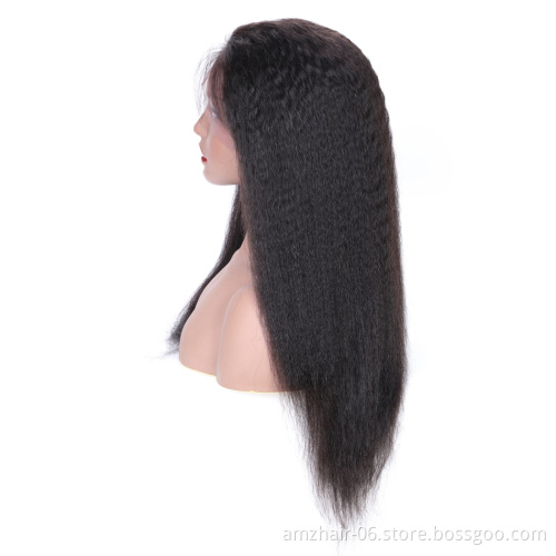 Yaki Kinky Straight Lace Front Wig 100% Brazilian Human Hair Pre Plucked Hairline Transparent Lace Frontal Wig For Black Women